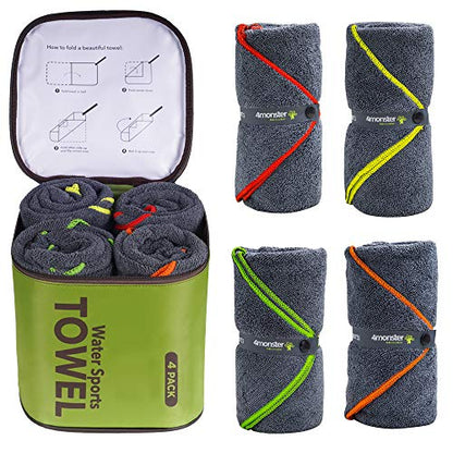 4Monster 4-Pack Quick Dry Microfiber Travel Towels – Super Absorbent, Ultra-Soft Camping Towel Set with Water-Resistant Bag, Lightweight & Compact for RV, Gym, Beach, Pool, Swimming, and Family Trips - color: 4-army Green