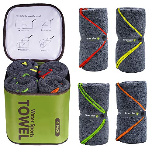 4Monster 4-Pack Quick Dry Microfiber Travel Towels – Super Absorbent, Ultra-Soft Camping Towel Set with Water-Resistant Bag, Lightweight & Compact for RV, Gym, Beach, Pool, Swimming, and Family Trips - color: 4-army Green