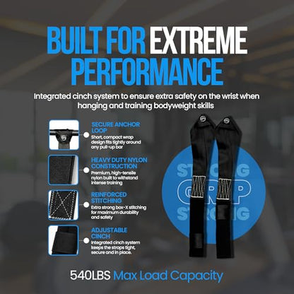 Suspension Trainer Straps – Premium Nylon Bodyweight Fitness Straps for Home & Gym Workouts, Adjustable Exercise Straps with 540lbs Load Capacity, Black, Pair