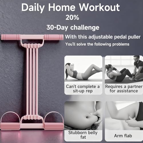 3 in 1 Adjustable Pedal Resistance Band, 8-Tube Multifunction Tension Rope, Natural Latex sit-up Trainer Resistance Band Suitable for Fat Loss and Full-Body Shaping Workout - color: 8-Tube Pink