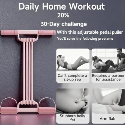 3 in 1 Adjustable Pedal Resistance Band, 8-Tube Multifunction Tension Rope, Natural Latex sit-up Trainer Resistance Band Suitable for Fat Loss and Full-Body Shaping Workout - color: 8-Tube Pink