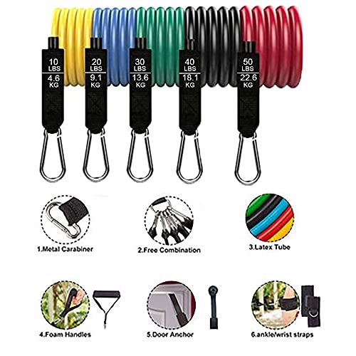Resistance Bands Set (11 PCS) Portable Home Gym Accessories - Stackable Up to 150 lbs,Exercise with Door Anchor, Handles, Carry Bag, Legs Ankle Straps for Training, Workouts