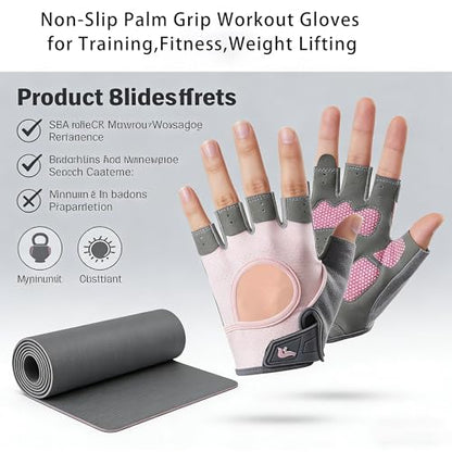 IZUS Women Fingerless Workout-Gloves Men Gym-Cycling-Gloves Non-Slip Palm Grip for Training,Fitness,Weight Lifting