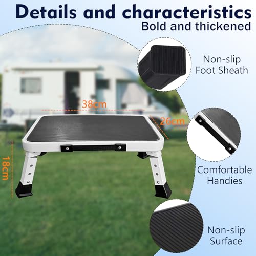 RV Step Stool Foldable Adjustable Step Ladder Sturdy Metal Stable Step Stool with a Non-Slip Platform Supports up to 500 lb with Non-Slip Rubber Feet