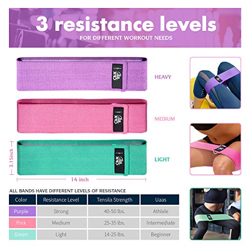 Resistance Bands Set, Exercise Bands with Non-Slip Design for HIPS & Glutes, 3 Levels Workout Bands for Women and Men, Booty Bands for Home Fitness, Yoga, Pilates