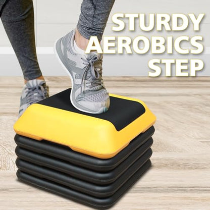 16" x 16" High Aerobic Step Aerobics Stepper Platform with 4 Risers, Exercise Workout Stepper, Home Gym Equipment, Fitness Step Platform, Adjustable Aerobic Stepper - color: Yellow