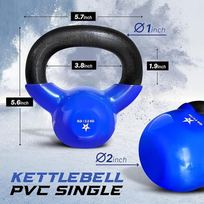 Yes4All Kettlebell, 5-100 LB Vinyl Coated Cast Iron Strength Training Kettlebells for Home Gym Exercises, Fitness, Full Body Workout Equipment, Push Ups, and Grip Strength - color: A. 5LB - Dark Blue, style: Vinyl Coated - Pair