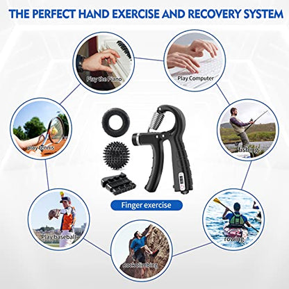 Hand Grip Strengthener Kit (7 Pack), Adjustable Grip Strength Trainer, Forearm Workout Trainer, Finger & Hand Strength Exerciser for Muscle Building & Grip Strength Recovery