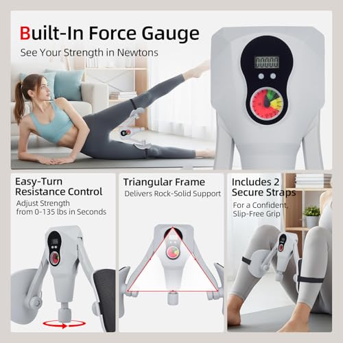 Abahub Inner Thigh Trainer with Display Counter, 0-132 LBF Adjustable Resistance Pelvic Floor Muscle Exerciser, Home Gym Kegel Trainer Includes Bands, Arm Workout Handles & Wireless Jump Rope