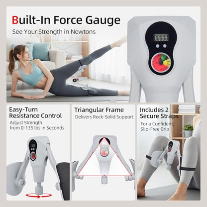 Abahub Inner Thigh Trainer with Display Counter, 0-132 LBF Adjustable Resistance Pelvic Floor Muscle Exerciser, Home Gym Kegel Trainer Includes Bands, Arm Workout Handles & Wireless Jump Rope