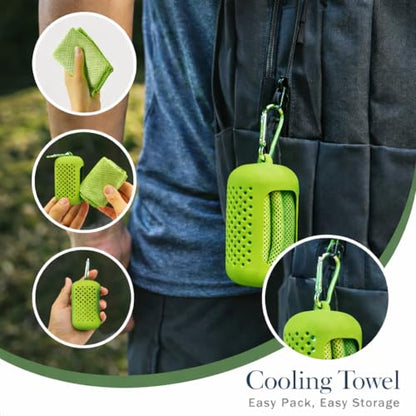 Cooling Towel with Clip Case – Quick-Dry Neck Wrap for Sports, Beach Tote Bags, Gym, Travel & Outdoor Heat (Green) - color: Green