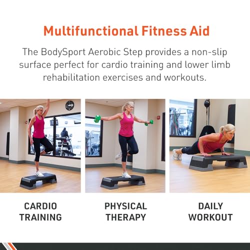 Body Sport® Aerobic Step – Step Aerobics Platform – Workout Equipment – Exercise Step Platform – Gray/Black