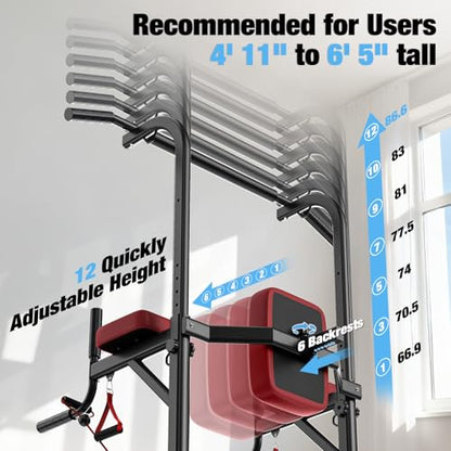 Pull Up Bar Free Standing for Multi-Function Home Gym Strength, Pull Up Dip Station Assistive Trainer Height Adjustable, Power Tower Training Heavy-Duty Fitness Equipment