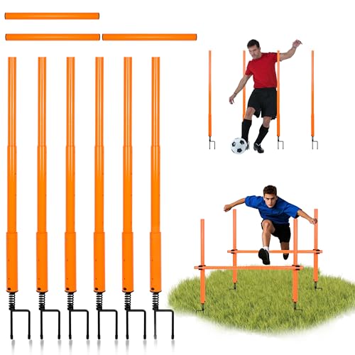 Hikeen Telescopic Length Soccer Poles Fixed & Collapsible Options Agility Training Hurdles and Football Obstacle for Teenager Soccer Training Outdoor Sports Speed Training Equipment