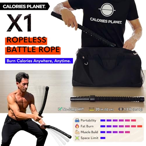 X1 Weighted Ropeless Battle Rope for Home Gym, Workout Exercise Rope for Strength Building, HIIT and Low-Impact Aerobic Training for Men & Women