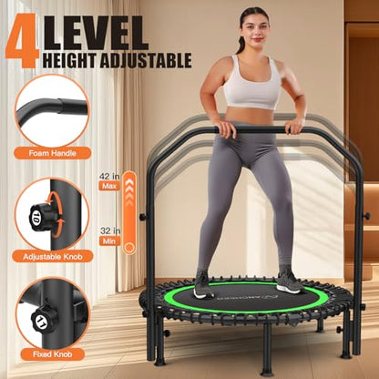 ANCHEER 40"/48" Foldable Mini Trampoline with Adjustable Handle for Adults - color: Deep Green, size: 48 inch