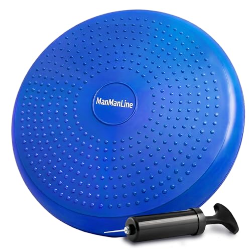 Wobble Cushion Balance Disc, Extra Thick Sensory Pad for Kids & Adults, Flexible Seating Core Strength Trainer for Posture Correction, Desk, Yoga & Stability Workout with Pump - color: Blue