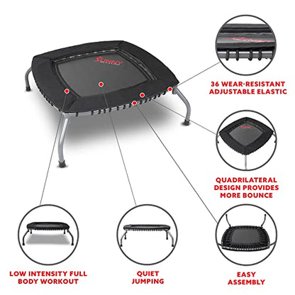 Sunny Health & Fitness Springless Mini Fitness Trampoline – Premium Adjustable Bungee-Style Indoor/Outdoor Exercise Rebounder for Quieter and Safer Workouts