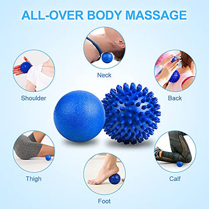 URAQT Spiky Massage Ball Set, 2 Pack Physical Therapy Massage Balls, Hard Lacrosse Ball & Spiky Massage Ball for Myofascial Release and Trigger Point Deep Tissue Massage (Blue)