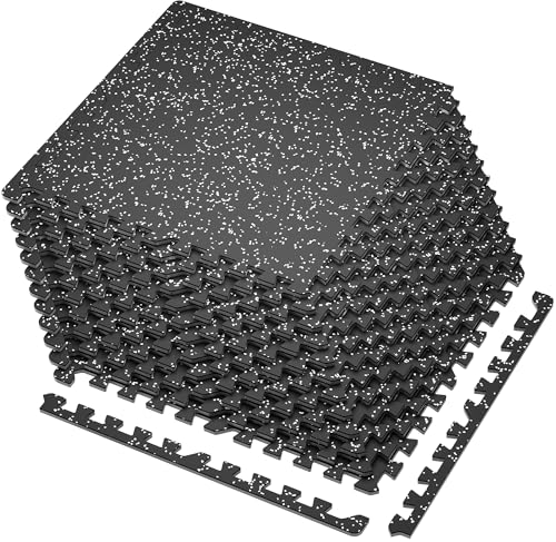 SUPERJARE 0.4'' Thick 12 Pcs 48 Sq Ft Rubber Top Exercise Equipment Mats - size: 12 Tiles (48 Sq Ft)