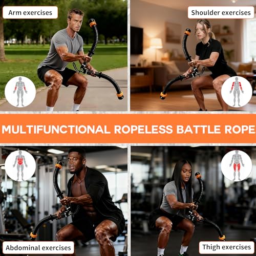Weighted Ropeless Battle Ropes Adjustable Battle Ropes for Home Gym for Full Body Workout, HIIT and Low-Impact Aerobic Training Cardio Strength Training, Fitness Gift, Indoor Workout Equipment