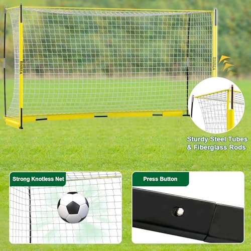 Portable Soccer Goal, Collapsible Soccer Goal Net Metal Base, Quick Setup Soccer Training Equipment with 1 Carry Bag, 1 Agility Ladder, 4 Ground Nails - color: 14×7ft Yellow