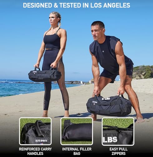 Elite Sports Workout Sandbag for Versatile, Intensive Core Muscles Fitness, Strength Training with Strategic Handle Placement (Unfilled)