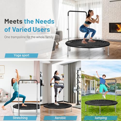 40" / 48" Rebounder Trampoline for Adults with Adjustable Bar, Mini Fitness Trampoline for Adults and Kids, Small Exercise Trampoline with Handle for Indoor Outdoor Workout