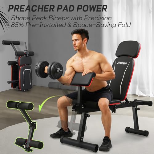 Upgraded Adjustable Weight Bench with Leg Extension and Leg Curl, 9 Back Positions & Foldable, 1200LB Workout Bench for Home Gym, Flat Decline Incline Bench for Full-Body Strength Training & Big Guys