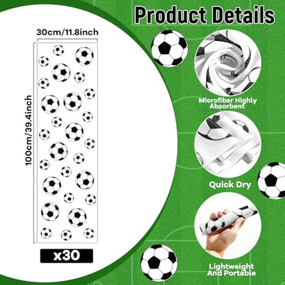 30Pcs Soccer Ball Cooling Towels for Neck and Face 40 x 12 Inch Sports Team Gifts Workout Ice Towel for Gym Sweat Microfiber Breathable Chilly Bulk Neck Wraps for Athletes Camping Travel Outdoor