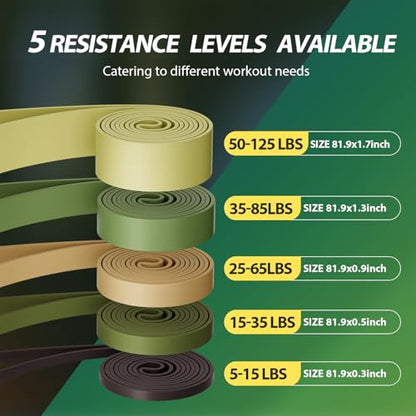 Pull Up Assistance Bands,5-125LB Resistance Bands with Grip、Door Anchor、Gym Bag - Exercise Bands for Full-Body Training, Fitness, Physical Therapy -USA Original Patent - style: 5-125LBS GREEN WITH HANDLE