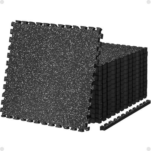 AIRHOP 0.79in Thick 48 Sq Ft Exercise Equipment Mats, 12 Tiles Upgraded Rubber Top with High Density EVA Foam, Large Interlocking Puzzle Gym Flooring for Home Gym, Heavy Weight Workout,Black & White - color: Black/White, size: 48 Sq Ft