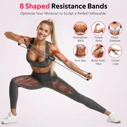 Resistance Bands, Figure 8 Fitness Exercise Bands with Handles - 8 Shaped Resistance Bands of 3 for Arm and Shoulder Stretch, Rope 8 Word Elastic for Women and Men - color: Light Gray, Dark Gray, Black