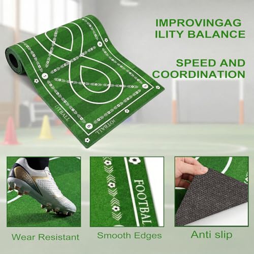 Different Sizes Soccer Training Mat with 8 Design, Non Slip Agility and Dribbling Mat for Ball Control Drills, Portable Indoor Outdoor Use