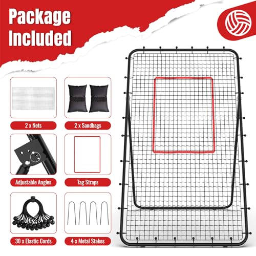 Suteck 7x4ft Volleyball Rebounder Net 2-Net System, 5-Angle Adjustable & Durable Trainer for Spike, Serve, Passing & Solo Practice, Includes Storage Bag for Easy Travel & Portability