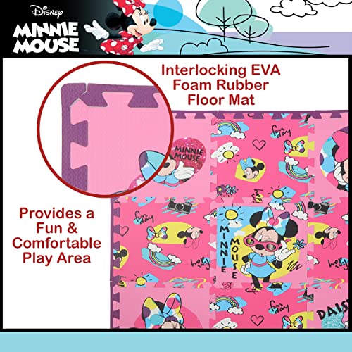 Disney Minnie Mouse Daisy Duck EVA Foam Mat, Cool Summer Interlocking Flooring Tiles, Pink, 36 x 36 Inches