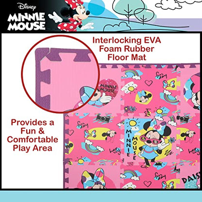 Disney Minnie Mouse Daisy Duck EVA Foam Mat, Cool Summer Interlocking Flooring Tiles, Pink, 36 x 36 Inches