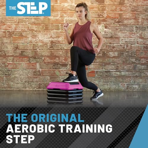 Adjustable High Step Aerobic Platform with 4 Risers, Home Gym Workout Equipment, Fitness Exercise Equipment Made in the USA - color: Pink