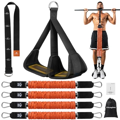 ALongSong Pull Up Assistance Bands with Foot Support Pedal - Upgraded Heavy Duty Resistance Bands Adjustable Weight/Height with Bands&Measured Strap for Strength Training Home Gym - color: Orange, size: 4 Bands with 80lbs