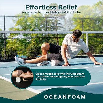 Tidal Roller - Natural - Muscle Massage Foam Roller for Back Pain & Stretching - Firm and Ergonomic Wide Wave Textured - Yoga, Athletics, & Wellness - Full Size, 20" x 5" - color: Natural