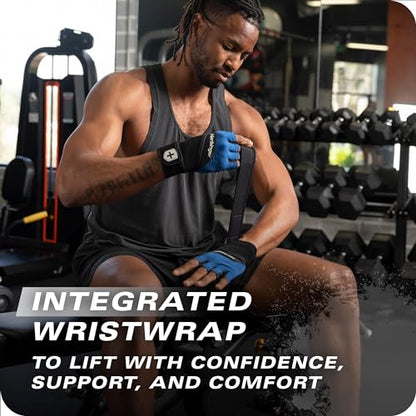 Harbinger Training Grip Wrist Wrap Gloves - Enhanced Grip & Wrist Support, Breathable Lycra Back, Padded Leather Palm, Half-Finger Design, Quick Pull Tabs - Ideal for Weightlifting, Gym - Men's - size: Medium