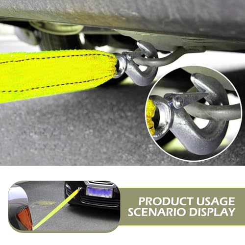 Car Tow Strap with Hooks, 20Ft Nylon Emergency Recovery Towing Strap, 30000 lbs Heavy Duty Reflective Tow Rope with Forged D-Ring Hooks, Cars Trucks Boat Emergency Accessories (Yellow)