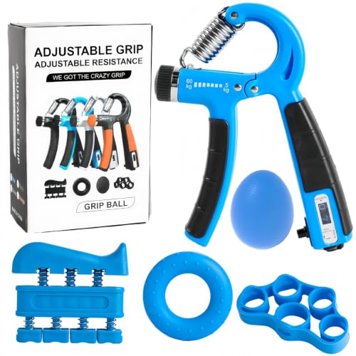Grip Strength Trainer, Hand Grip Exerciser Strengthener Forearm with Adjustable Resistance 11-132 Lbs (5-60kg) - color: blue