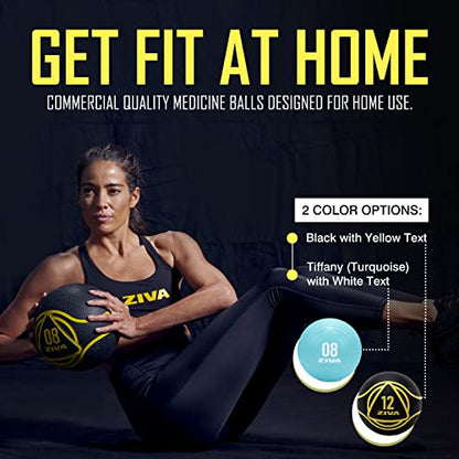 ZIVA Medicine Ball – Durable Rubber Weighted Ball with Easy-Grip Textured Shell for Core, Balance and Strength Training – Commercial Quality (Black, 4–20 lb) - style: 12lb Black