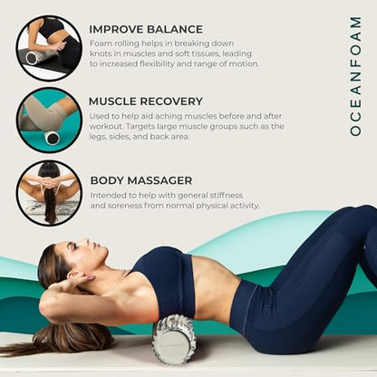 Tidal Roller - Black Marbled - Muscle Massage Foam Roller for Back Pain & Stretching - Firm and Ergonomic Wide Wave Textured - Yoga, Athletics, & Wellness - Full Size, 20" x 5" - color: Black Marbled