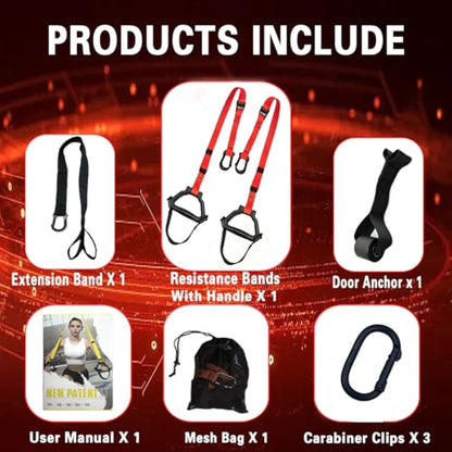 Bodyweight Resistance Training Straps, Complete Home Gym Fitness Trainer kit for Full-Body Workout, Included Door Anchor, Extension Strap, Fitness Guide