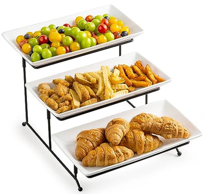 LYEOBOH 3 Tier Serving Tray, Tiered Serving Tray, Platters for Food Display - color: Black, style: 12inch Rectangle platter