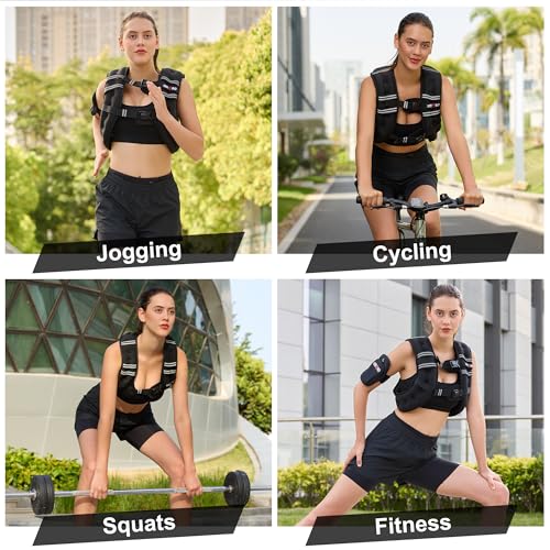 Weighted Vest for Men Women, No-Bounce 6LB 8LB 12LB 16LB 20LB 25LB 30LB Weights Vest with Adjustable Buckles & Reflective Stripes | Weight Vest for Walking Running Hiking Workout - color: 20lbs