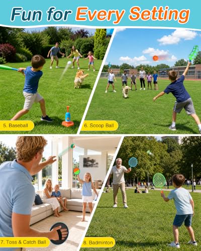 Kids Outdoor Toys Ages 4-8, 8-in-1 Backyard Games Set