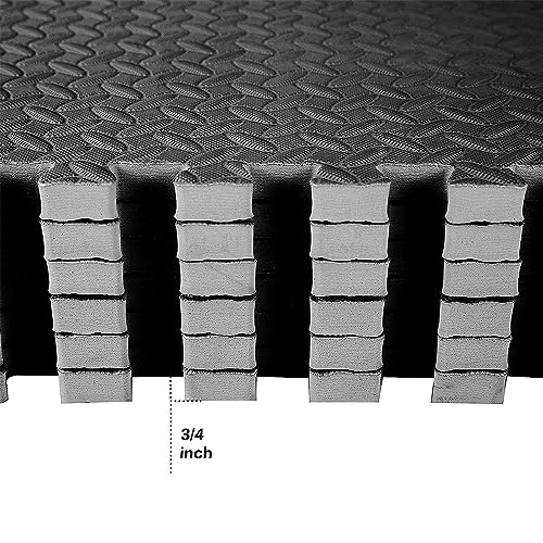 BalanceFrom 6 Piece Foam Floor Mat Puzzle Tiles, 3/4” Thick, 24 Sq Ft, Black - color: Black, style: 3/4" Thick, 24 Square Feet
